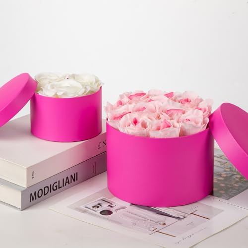 Round Gift Boxes with Lids Flower Boxes for Arrangements Hot Pink Round Box Set of 4 Nesting Gift Boxes with Lids for Flowers Arrangements Empty, Bridesmaid, Proposal, Wedding, Birthday, Party Favor