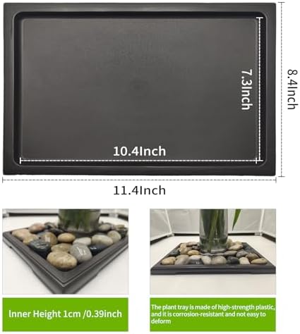 KEOHOLI 2 Packs Bonsai Humidity Plant Tray Drip Trays, Square Plastic Pot Saucer Draining Tray for Indoors Outdoors for Cactus, Succulents, Bonsai Tree, Stone to Drain, Protect, Decorate(11.4*8.4Inch)