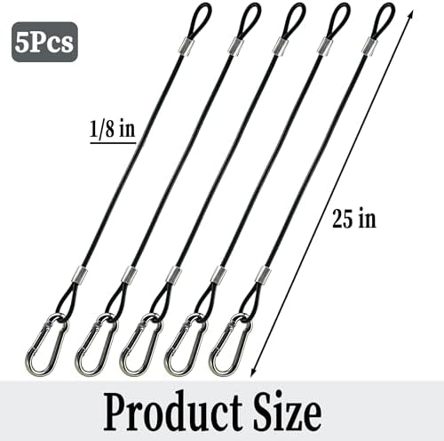 5 Pcs 25in Hanging Chain Cable Rope Bird Feeder Hanger, Hanging Steel Cable with Carabiner Hook, for Suet Feeder, Tree, Planters, Lanterns