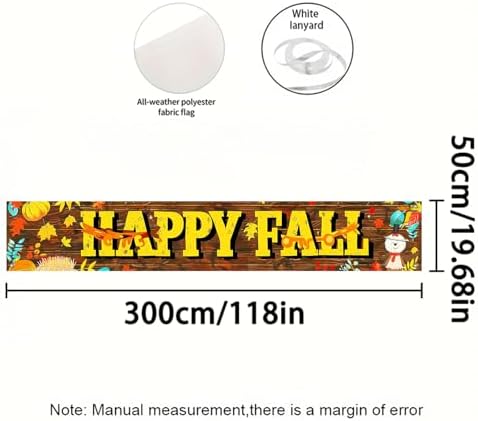 BlissYard Happy Fall Fence Banner Rustic Wood Decor 118 x 20 Inch