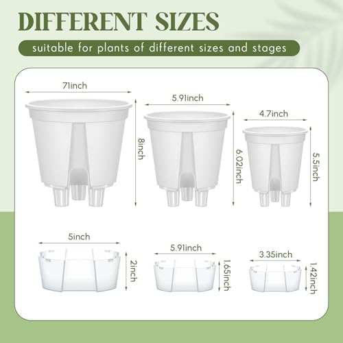 Wonderjune Self Watering Planter, 4.72'', 5.91'', 7.09'', White, 9 Pcs