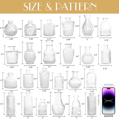 Petal Petite Small Clear Glass Bud Vase Set of 24 for Wedding Centerpieces
