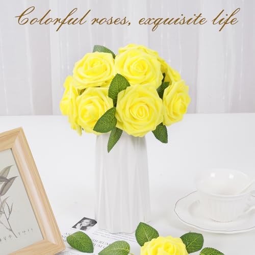 BLEUM CADE 16Pcs Artificial Flowers Fake Foam Roses with Stems for Wedding