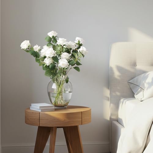 Auihiay 64PCS White Roses Artificial Flower, Fake Silk Roses