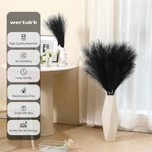 Wertuirk 9 Stems Black Pampas Grass, 38 Inch Tall Faux Pompous Grass Decor