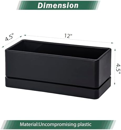 D'vine Dev Rectangular Planter, 12 x 4.5 in, Black, 76-X-B-1