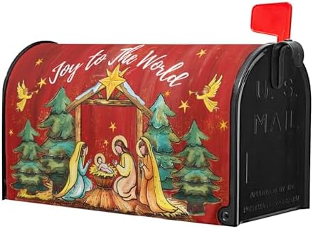 Kawani Merry Christmas Mailbox Covers Christmas Joy to The World Mailbox Wraps Magnetic Large Size 21x25.5 Inch Christmas Religious Post Letter Box Cover Winter Holiday Outdoor Decoration