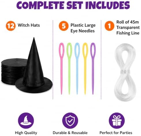 13PC Hanging Witch Hats, Indoor Outdoor Porch Halloween Decor