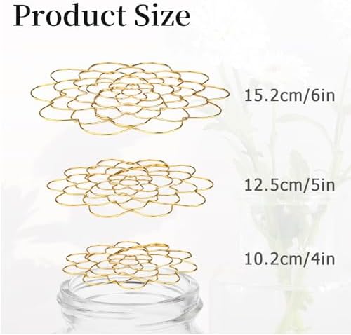 Flower Arranger Holder, Floral Arrangement Holder Bouquet Twister Reusable Gold Stainless Steel Round Metal Flower Lid Supplies for Plant Fixation (6 Pieces)