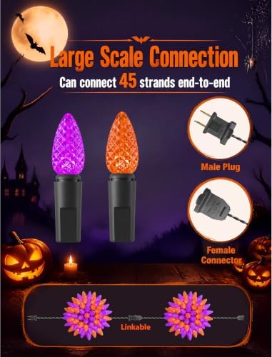 SUNSGNE 23FT C3 Halloween String Lights, 50 LED Orange Purple Lights