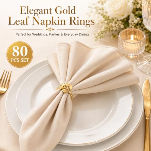 80 Pcs Gold Leaf Napkin Rings Metal Napkin Ring Holder Buckles