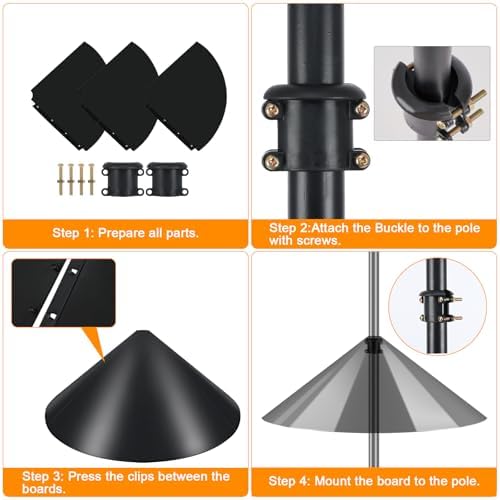 FEED GARDEN Heavy Duty Shepherds Hook Squirrel-Proof Bird Feeder Pole 108" Double Hooks 5-Prong Base & 19" Baffle for Outdoor Feeders & Plants