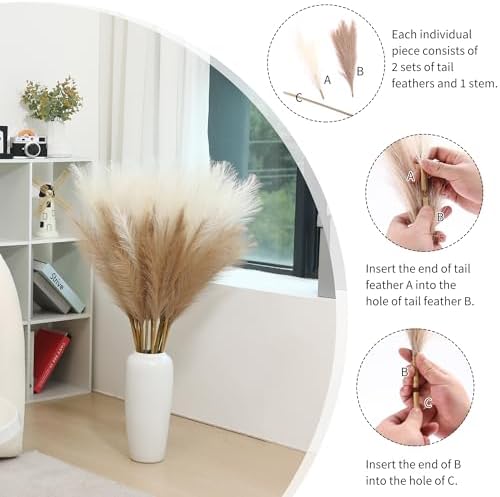 Wertuirk 9 Stems Faux Pampas Grass, 38 Inch Long Fluffy Pompous Grass Bulk