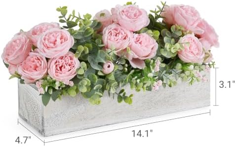 Artificial Flowers in Wood Box, Centerpieces for Tables Farmhouse Decor