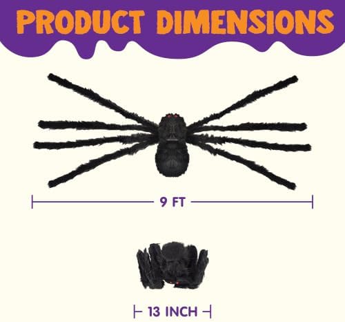 JOYIN 9 Ft Halloween Spider Outdoor Decorations, Giant Spider Scary Large Props, Halloween Lawn Porch Yard Garden Tree Decorations, Creepy Haunted House Party Supplies, and Indoor Outside Decor