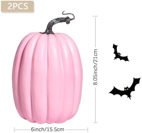 Artmag 8 Inch Large Artificial Pumpkins, 2PCS Big Pink Pumpkins Faux Foam Harvest Pumpkins for Fall Autumn Thanksgiving Seasonal Holiday Decor Decorations (Pink)