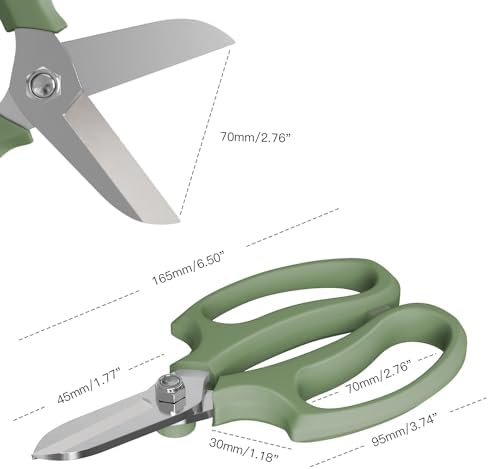 Housolution Flower Scissors, Steel Garden Pruning Shears, Avocado Green