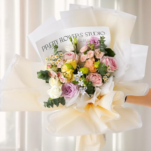 FUHITIM 20 Sheets Flower Wrapping Paper(Light Yellow)
