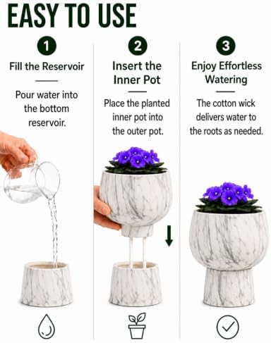 Self Watering Pots for Indoor Plants, 6 Inch Ceramic African Violet Pot