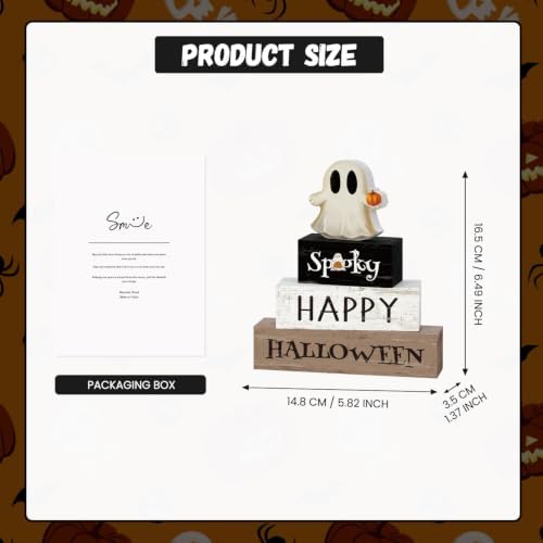 Smile Halloween Wooden Block Decor Set Ghost Pumpkin Spooky Tabletop Signs
