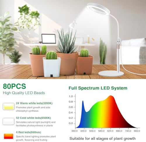 Aumtrly Desk Grow Light Full Spectrum with Base for Indoor Plants Growing