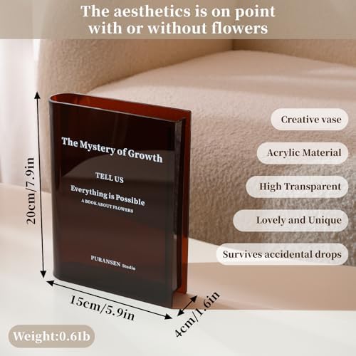 Book Vase for Flowers - Aesthetic Room Decor for Modern Home/Office，Brow