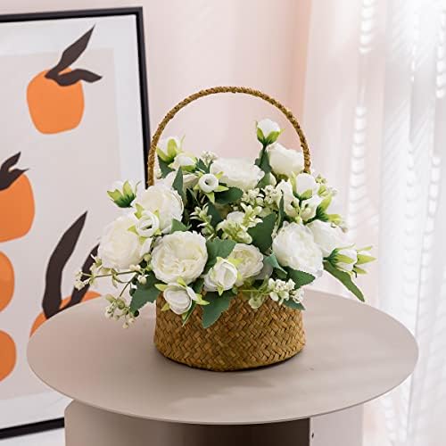 Floweroyal 2 Bunches Peony Artificial Flowers White Flowers Silk Peonies Bouquets for Wedding Party Table Centerpieces Floral Arrangement Home Kitchen Decor