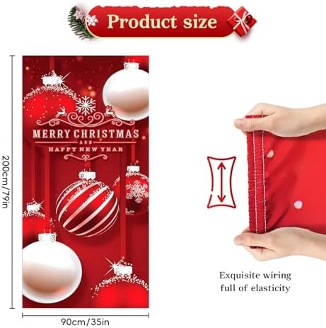 Merry Christmas and Happy New Year Door Cover, Elastic Xmas Front Door Sleeve Christmas Ball Photography Background Banner Holiday Decor(Style 4)