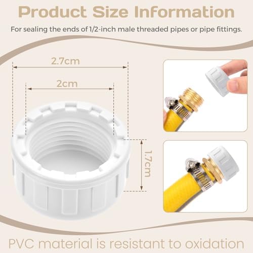 1/2" PVC Sprinkler Cap 12PCS End Female Thread Pipe Plug Adapter for Irrigation,DIY Projects,Sprinkler Head Cap,Plumbing Repair,Sturdy Construction With Easy Installation (1/2in White)