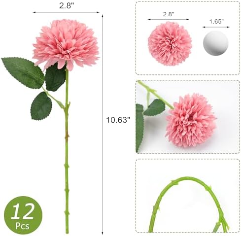 SITUMEIZI 12 Pcs Pink Artificial Chrysanthemum Flowers, Fake Mums