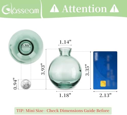 Glasseam Glass Bud Vase for Centerpieces, 6Pcs Green Small Flower Vase Set
