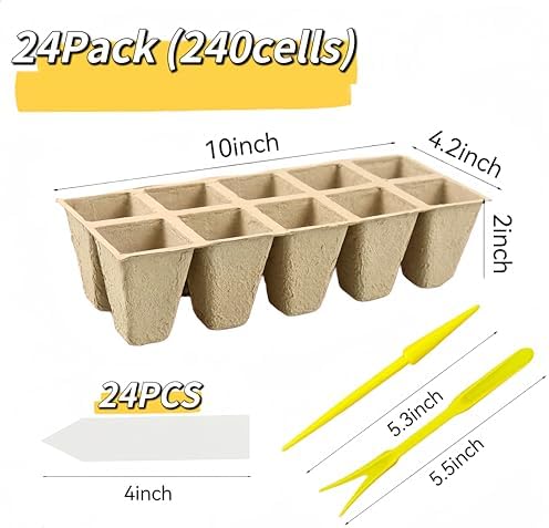 240 Cells Seed Starter Tray, 24 Pack Biodegradable Peat Pots, Seed Starter Kit for Seedlings with 24 Labels
