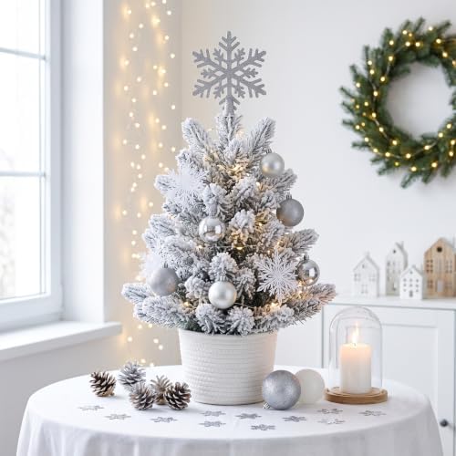 Hananona Artificial Pine Branches Frosted Christmas Picks 50 Pcs White