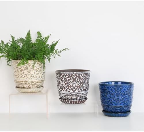Gepege Ceramic Plant Pots, 6 Inch Indoor Planters with Drainage & Saucers