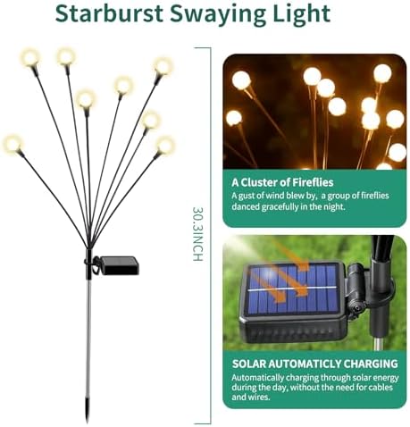 vignuto Solar Lights Outdoor Waterproof, 8 Packs 64LED, Solar Garden Lights, Garden Decor, Patio Decor, Unique Gifts for Women, Gifts for Grandma