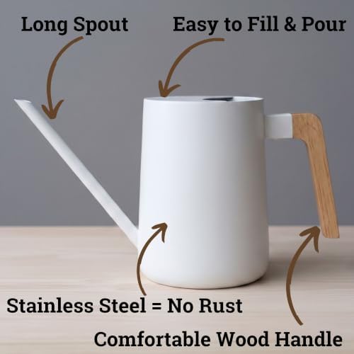 Metal Small Indoor Watering Can with Long Spout & Real Wood Handle, 35oz