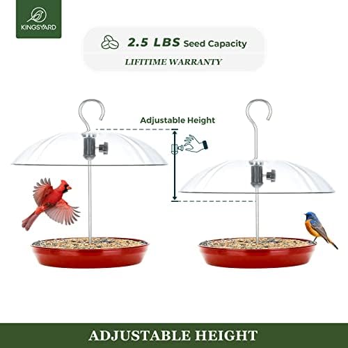 Kingsyard Platform Bird Feeder with Adjustable Dome for Outdoors Hanging