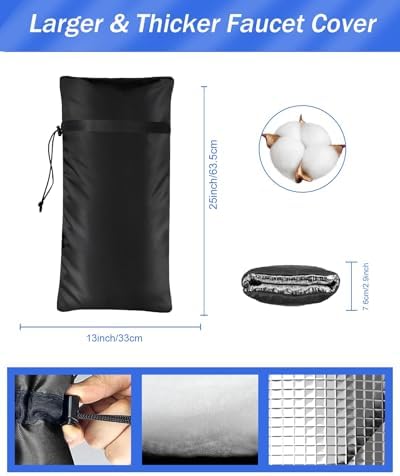 Extended Outdoor Faucet Cover for Winter Freeze Protection, POROLIR Large 25" H x 13" W Thicker Insulation Long Winter Sock for Outdoor Sprinkler Yard Hydrant Hose Bib Insulated Spigot Black