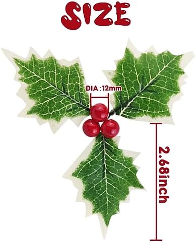 TIHOOD 300PCS Artificial Holly Berries with 100PCS Green Leaves Gold Silver Red Holly Berry Stems with Leaves Artificial Holly Leaves and Berries for Christmas Wreath Arrangement Cake Toppers Craft