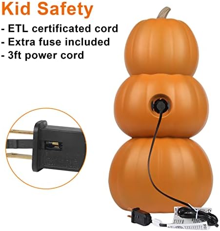 17" Jack O Lantern - Halloween Plastic Pumpkin Lantern - Holiday Pre-lit Pumpkin Lights-Halloween Decoration for Outdoor and Indoor- Waterproof and ETL Certified Light with Two Safety Fuse