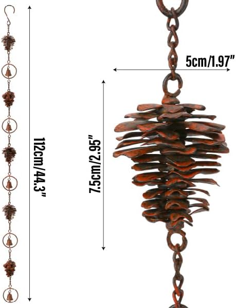 3.6 Feet Pinecone Rain Chains Gutters, Pinecone Shaped Iron Metal Downpipe Outside Catcher, Decorative Pine Cones and