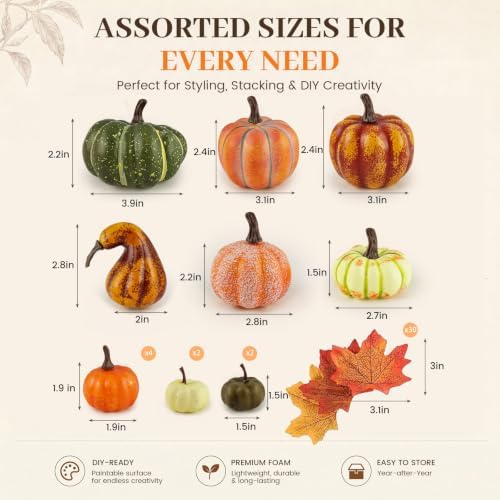 HAKACC 14 PCS Artificial Mixed Pumpkins for Decorating, Fake Pumpkins