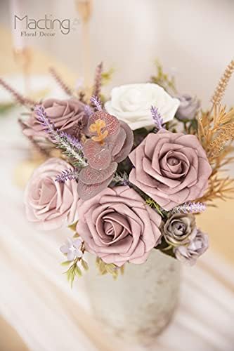 MACTING 30PCS Dusty Purple Pink Artificial Roses, Real Touch Foam Flowers