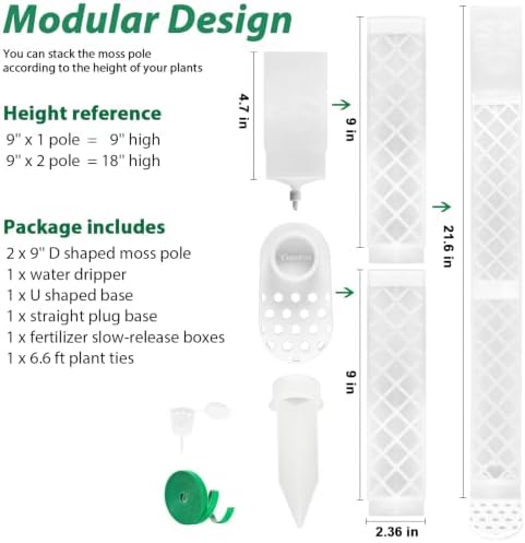 2 Pcs 9 Inch D Shaped Moss Pole with Watering Dripper, Plastic Moss Poles for Climbing Plants, Sturdy Monstera Plant Support, Self Watering Moss Pole Kit for Plants Indoor (1Pack 2Pcs-Translucent)