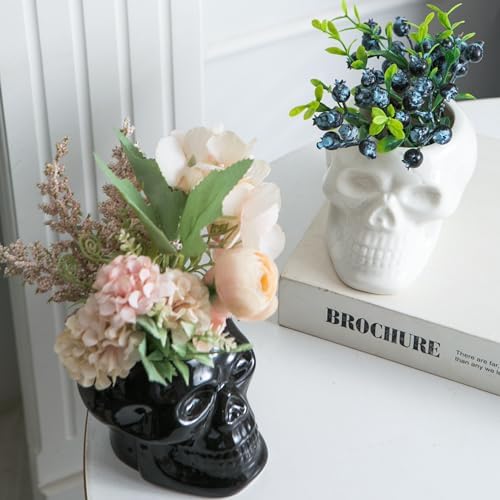 Tanvecle Skull Planter Pots 2-Pack, Gothic Skeleton Vase for Halloween
