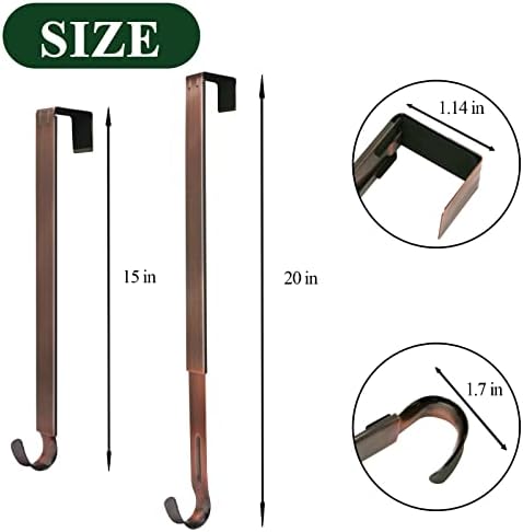 Wreath Hanger for Front Door, Adjustable Black Wreath Hanger from 15 to 25 Inches, 20 lbs Larger Door Upgrade Christmas Wreaths Decorations Hook (Bronze)