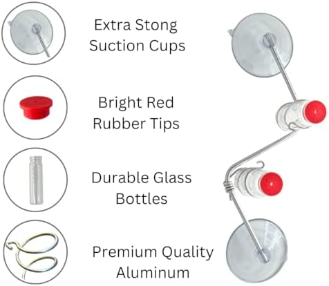 Geometric Window Hummingbird Feeder | Copper and Aluminum | Multiple Stations | Modern Hummingbird Feeder | Handcrafted | Home Décor | Glass Bottles | Suction Cups (Aluminum)