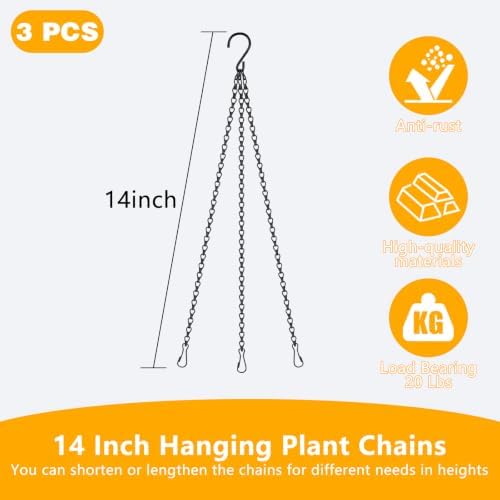 3Pack 14Inch Hanging Chain,Black Hanging Baskets Chain with 3 Clips
