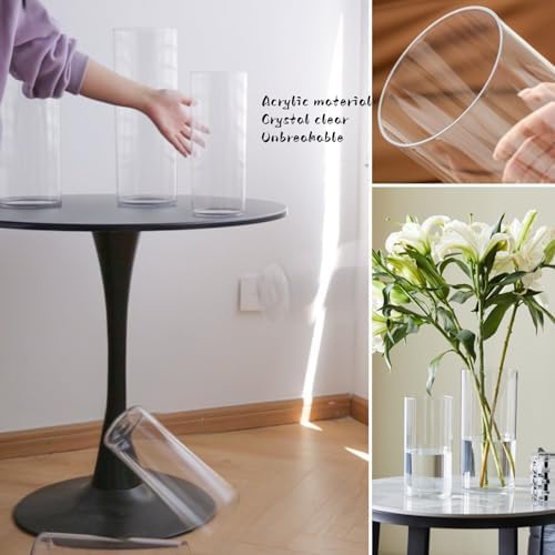 Clear Acrylic Cylinder Vase 3, Tall Cylinder Hurricane Plastic Vase