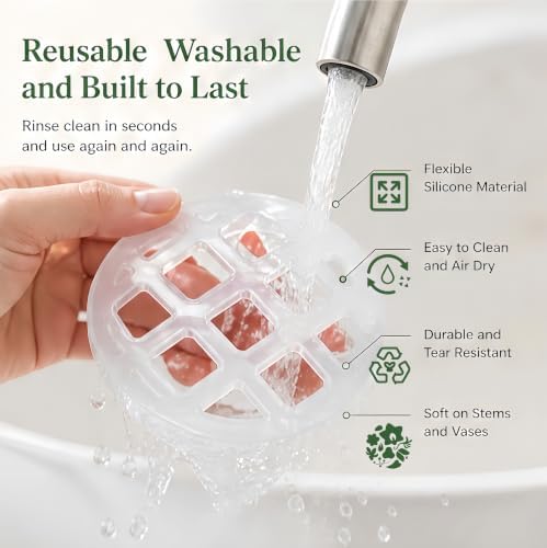 Flower Grid Silicone Vase Stem Organizer, 2 Pack, 3.2 Inch, for Medium Vase